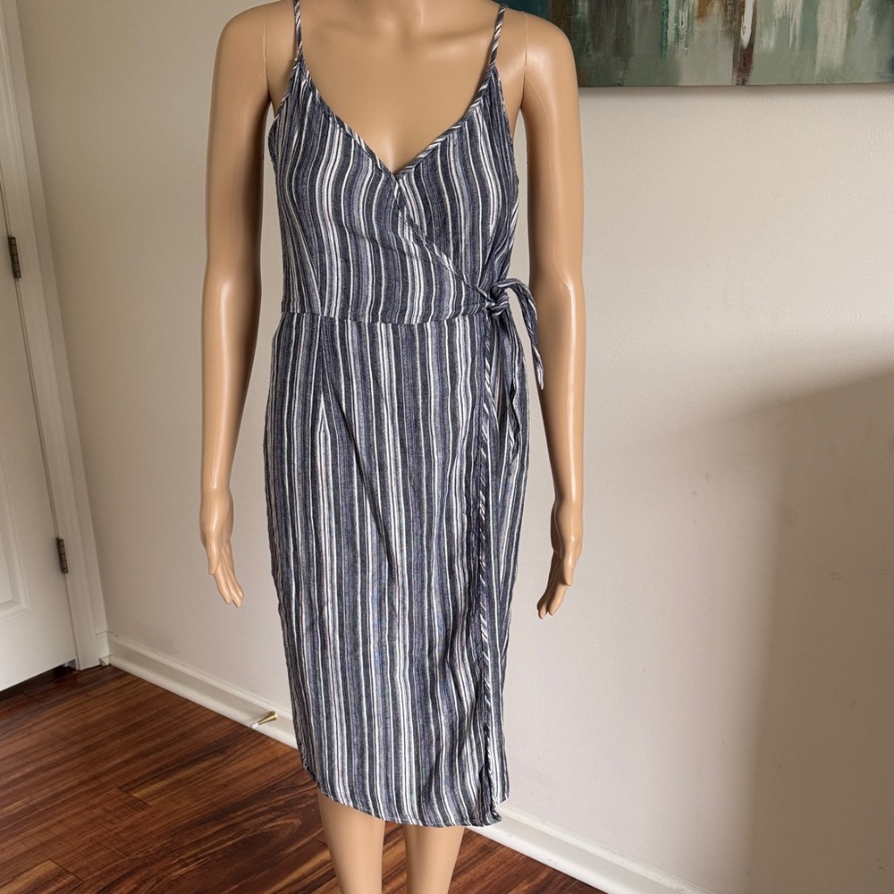 Allison Joy Blue and White Striped Wrap Midi Dress